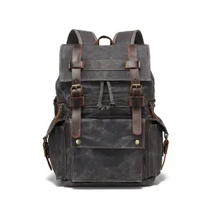 2025 New Retro Waxed Canvas & Crazy Horse Leather Backpack 15.6" Laptop Bag Anti-Scratch Durable Unisex Bag for Travel Outdoor Commute Cute Stylish Handbag for Men Women Daily Use Trendy School Work Bag trap diaper bag tactical accessories geek bag jim
