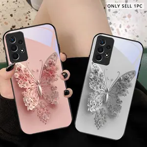 Exquisite butterflies Phone case suitable for Samsung Galaxy A73 5G/A51 5G/A52 5G/A53 5G/A54 5G/A36/A56/A32 5G/A33 5G/A42 5G/A31/A50/A51/A70/A71/A35 5G/A55 5G/A32/A34 5G Black glass protective case