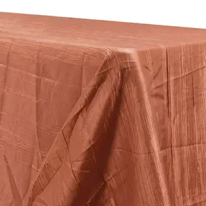 Taffeta Rectangle Tablecloth 90"x156" Terracotta (Rust) with Accordion Crinkle Design - Seamless Finish