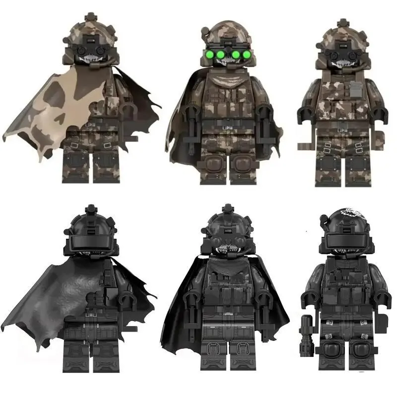 6 Pcs Camouflage Military Series Building Block Mini Action Figures (WM6147, WM6168, WM6169) for 3-4 Years Olds - SWAT Special Forces Commando, City Police Cap Toys