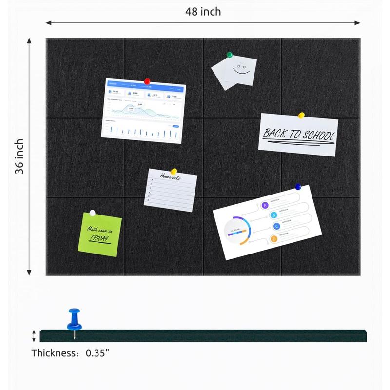 12 Pack Cork Bulletin Board for Wall - 48"x36" Sound Absorbing Felt Tiles with Removable Adhesive Tabs for Home Office Kitchen