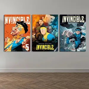 Set of 3 Invincible War Themed Canvas Poster Mark's Universe Variant Art Wall Decor Comic Style Gift for Teens Living Room Bedroom Dorm framed Waterproof Moisture-Proof Desig