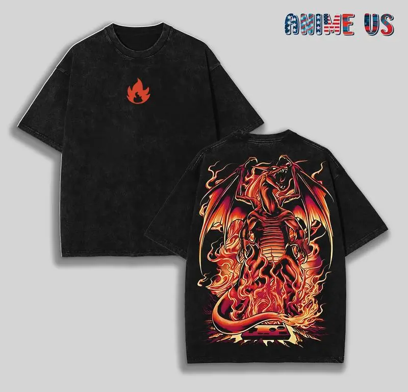 Limited Charizard Pokemon Retro Vintage Unisex Oversize Anime Manga Acid Washed Lightweight Cotton T-shirt, Anime Merch, Gift For Anime Fan, Pokemon Lover