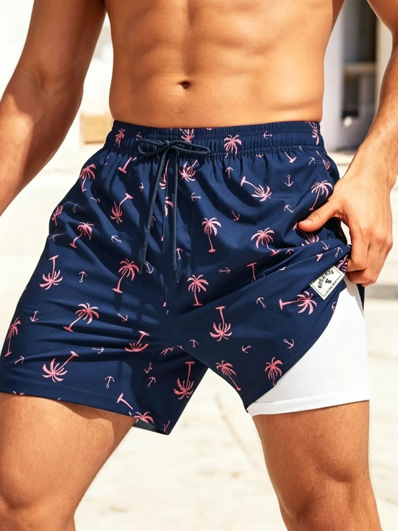 Men's 2-in-1 -Dry Printed Swim Board Shorts with Built-in , Breathable, Anti-Chafing, Modesty-Focused for Swimming, Surfing dry swim short trunk quick