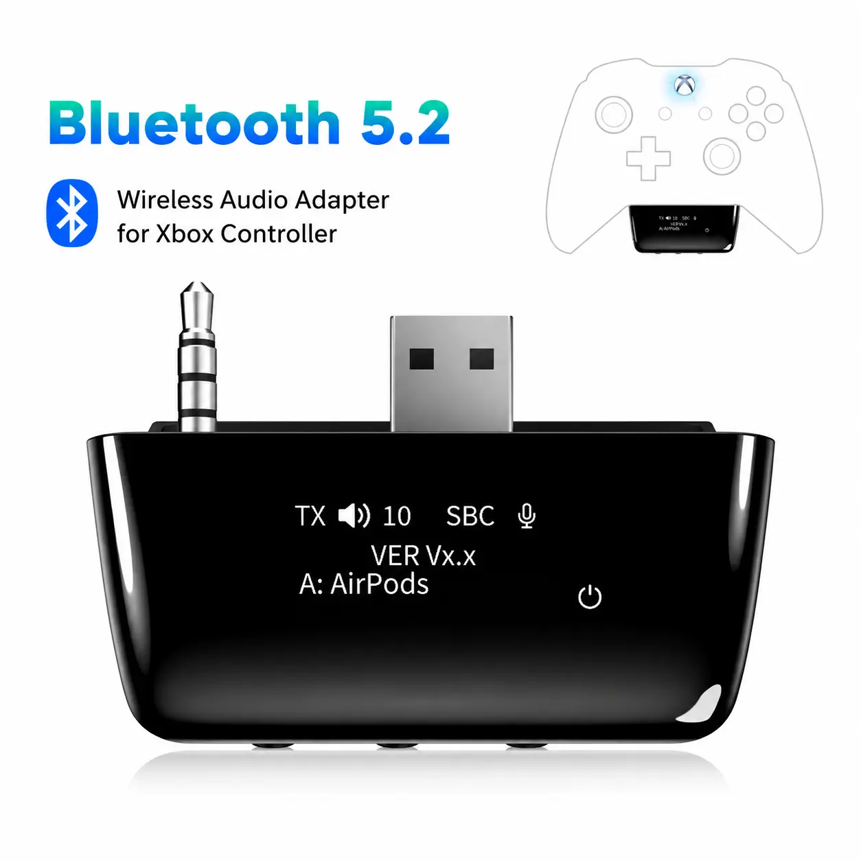 YOCOWOCO Bluetooth 5.2 Wireless Audio Adapter for Xbox One, Xbox Series X|S and Elite 2 Controller, Xbox Mic Adapter with Screen Supports Low Latency