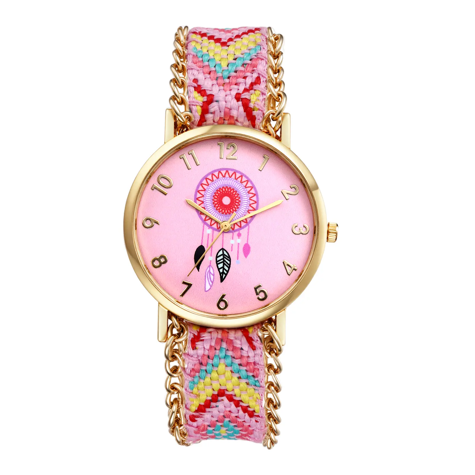 OIDEA Analog Watch for Women, Stylish Bohemian Style with Handmade Woven Strap and Dreamcatcher Dial - Adjustable Casual Trendy Wristwatch, Knit, None, Round Dial Analog