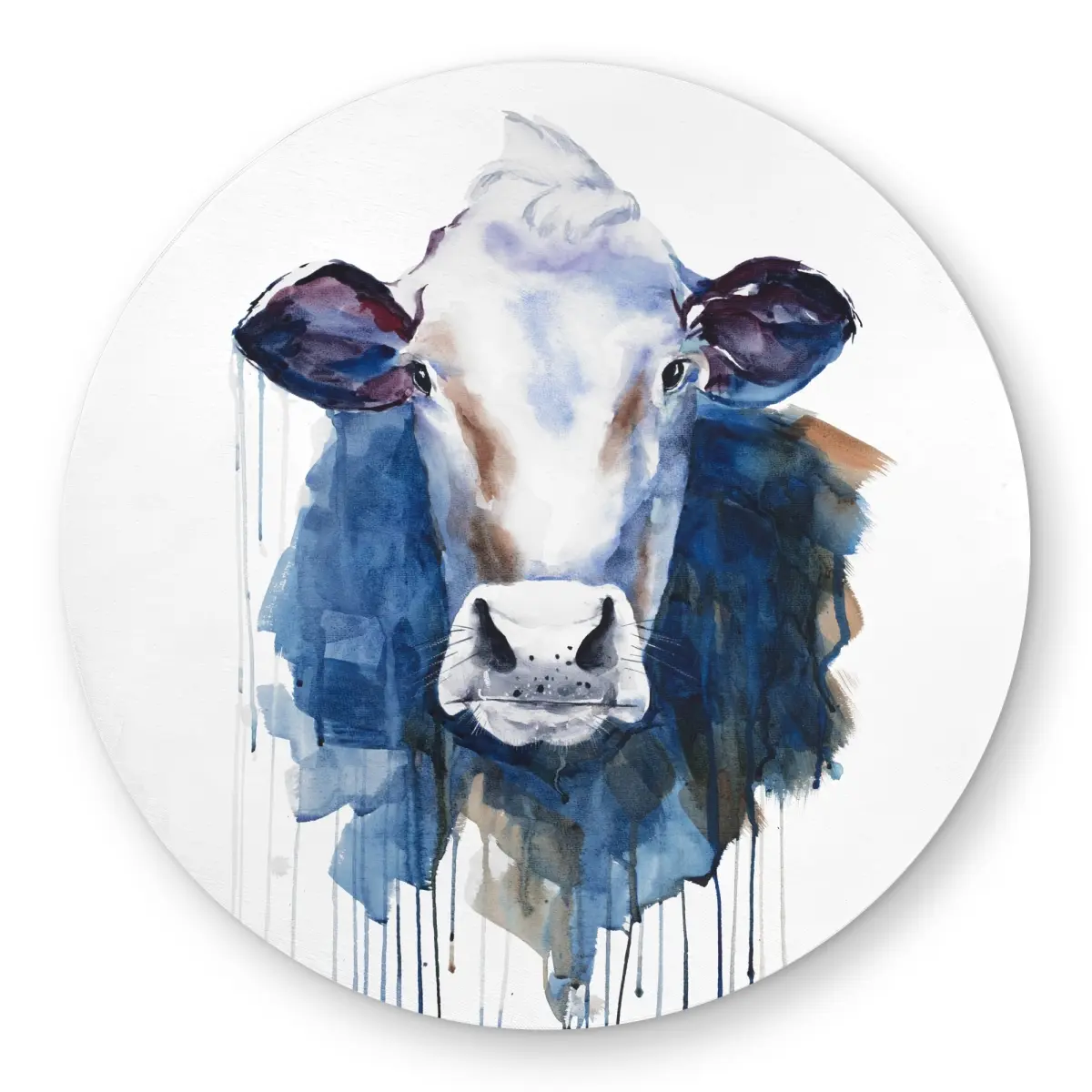 360 Stand Cow Print Round Rug - 5x5 ft Classic Blue Indoor/Outdoor Waterproof Outdoor Rug, Home Decor for Living Room, Circle Area Rugs