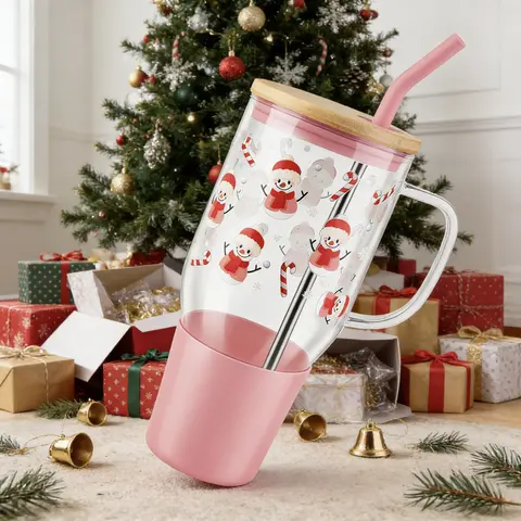 Glug 40oz Glass Tumbler with Handle, Aesthetic Summer Cup with Lid & Straw, Reusable Water Bottle and Stylish Drinkware for Iced Coffee, Tea, Beach & Outdoor Use