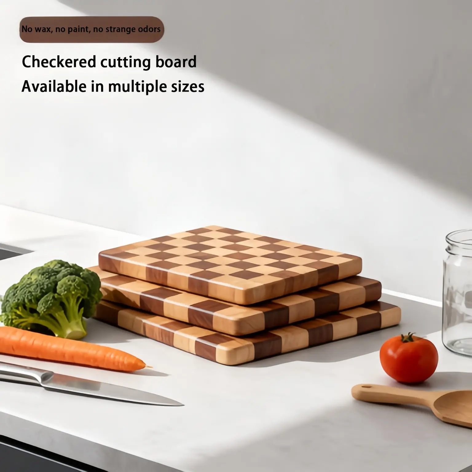 Home Kitchen & Baby Food Checkerboard Seamless Cutting Board Blade-Protecting Chopping Board, Wooden Cutting Boards, Checkered Cutting Board, Cooking Cutting Board, Suitable for Fruits / Meat, Wax-Free, Paint-Free, Odorless, Durable Non-Slip Board