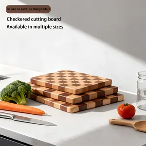 Home Kitchen & Baby Food Checkerboard Seamless Cutting Board Blade-Protecting Chopping Board, Wooden Cutting Boards, Checkered Cutting Board, Suitable for Fruits / Meat, Wax-Free, Paint-Free, Odorless, Durable Non-Slip Board