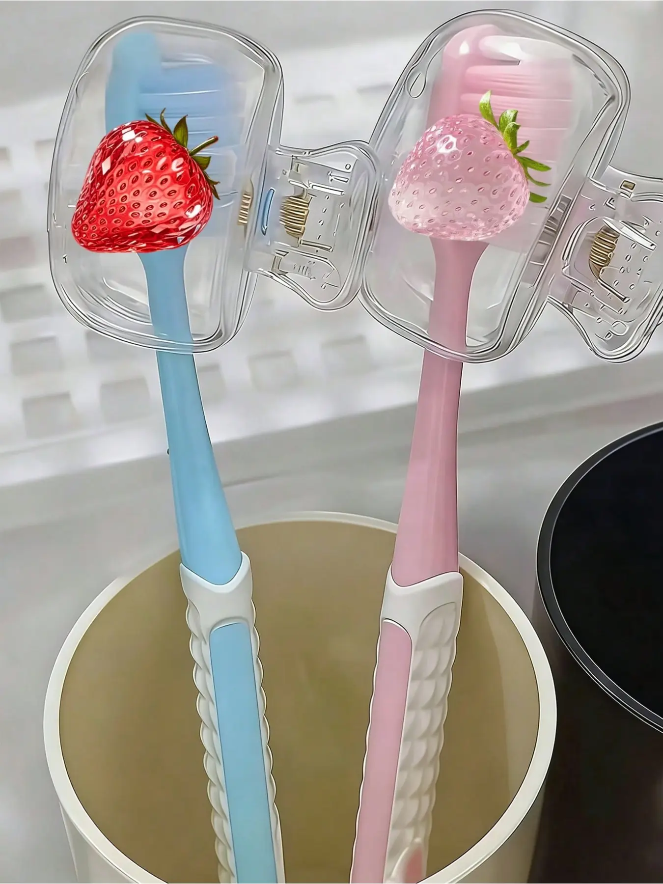 2pcs Strawberry Shaped Toothbrush Holder - Cute Design For Travel And Home Use, With Transparent Cover, Compact & Portable, Protects Toothbrush Heads, Dual Drainage And Ventilation, Suitable For Home, Dorm And Travel