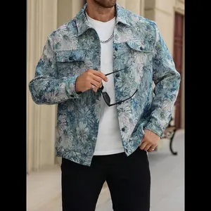 New[Plus Size] Floral Print Drop Shoulder Button Front Jacket, Casual Long Sleeve Pocket Collared Outerwear for Fall & Winter, Men's Clothes for Daily Wear