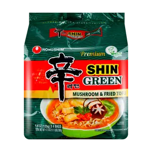 Nongshim Shin Ramyun Mushroom Tofu Flavor Green Pack - 4 Bundle (125g x 4 Bags) - Authentic Korean Instant Noodles