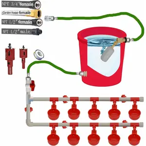 Complete Set Pipeline Automatic Poultry Waterer System, 1/2" PVC Pipe Accessories DIY Kit with 2 Hose, Chicken Water Cup, Duck Goose Waterer