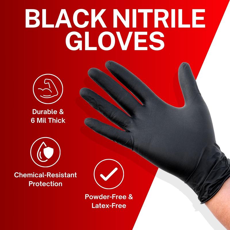 Angelus Black Nitrile Disposable Gloves - 6 Mil - 100 Gloves - Car Detailing & Cleaning Industrial Grade Chemical Resistant Powder-Free Textured Grip