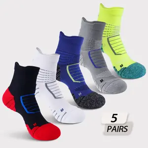 ANLISM Men's Athletic Socks 5 Pairs High Cut Breathable Mesh Sweat-Wicking Shock-Absorbing Durable Cotton-Polyester Blend for Running Soccer Hiking Machine Washable Classic Menswear Fabric Fashion Stylish Esports Beige