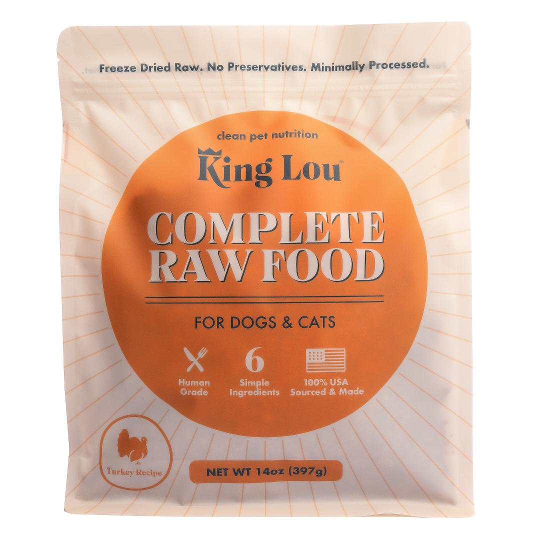 King Lou Complete Food- Turkey for Dogs & Cats, 100% USA, Human Grade, Freeze Dried Raw, AAFCO Approved Complete & Balanced, No Synthetic Vitamins