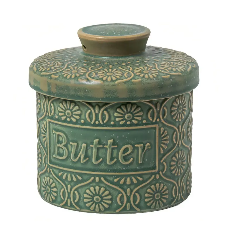 Ceramic French Butter Bell - Porcelain Home Goods Container, Bisphenol A-Free, Leak-Proof, 190ml (1 to 1.9 fl oz), 11.5Cm * 10Cm * 10Cm, Water Line, Lid, Dishwasher-Safe, Sterilizer-Compatible Kitchen Tabletop Food Storage Jar for Fresh Spreadable Butter