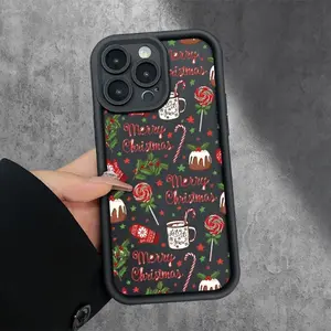 With Patterns of "Merry Christmas" Text, Candy Canes and Other Elements Full of Christmas Atmosphere Phone Case for IPhone 17 Pro Max 16 Plus 15 14 13 12 11 Air E Shockproof Full Camera Protection Durable Slim Silicone Cover