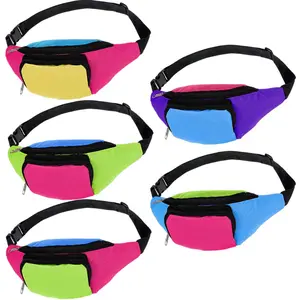 5Pcs 80s Retro Neon Fanny Pack 2 Pockets Belt Bags 90s Costumes for Women Men Waist Packs for Holiday Festival 80s Theme Halloween Party - Home Improvement.