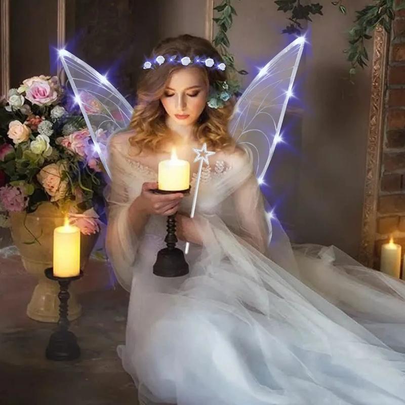 3pcs Light up Fairy Wings for Adults,LED Butterfly Wings for Girls,Angel Wings Halloween Costume Dress Up for Kids