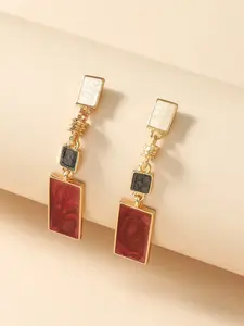 Fashionable New Geometric Long Rectangle Earrings, Trendy Dripping Oil Design, Versatile Jewelry Accessory, Pair of Stylish Ear Studs