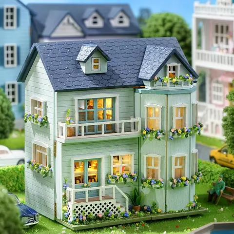 DIY Miniature Dollhouse Kit with LED Light and Furniture, Creative Birthday and Holiday Gift, Miniature Houses