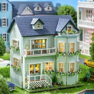 wooden diy miniature house kit, house building kit with led light, creative birthday and holiday gift options, craftsmanship, mother's day gift, anxiety relief products, building blocks set, diy building model