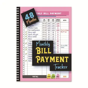 48-Month Bill Tracking Planner Notebook, Pink Cover with Black Accents, Financial Management Organizer, Expense Log & Budgeting Calendar for Office Use