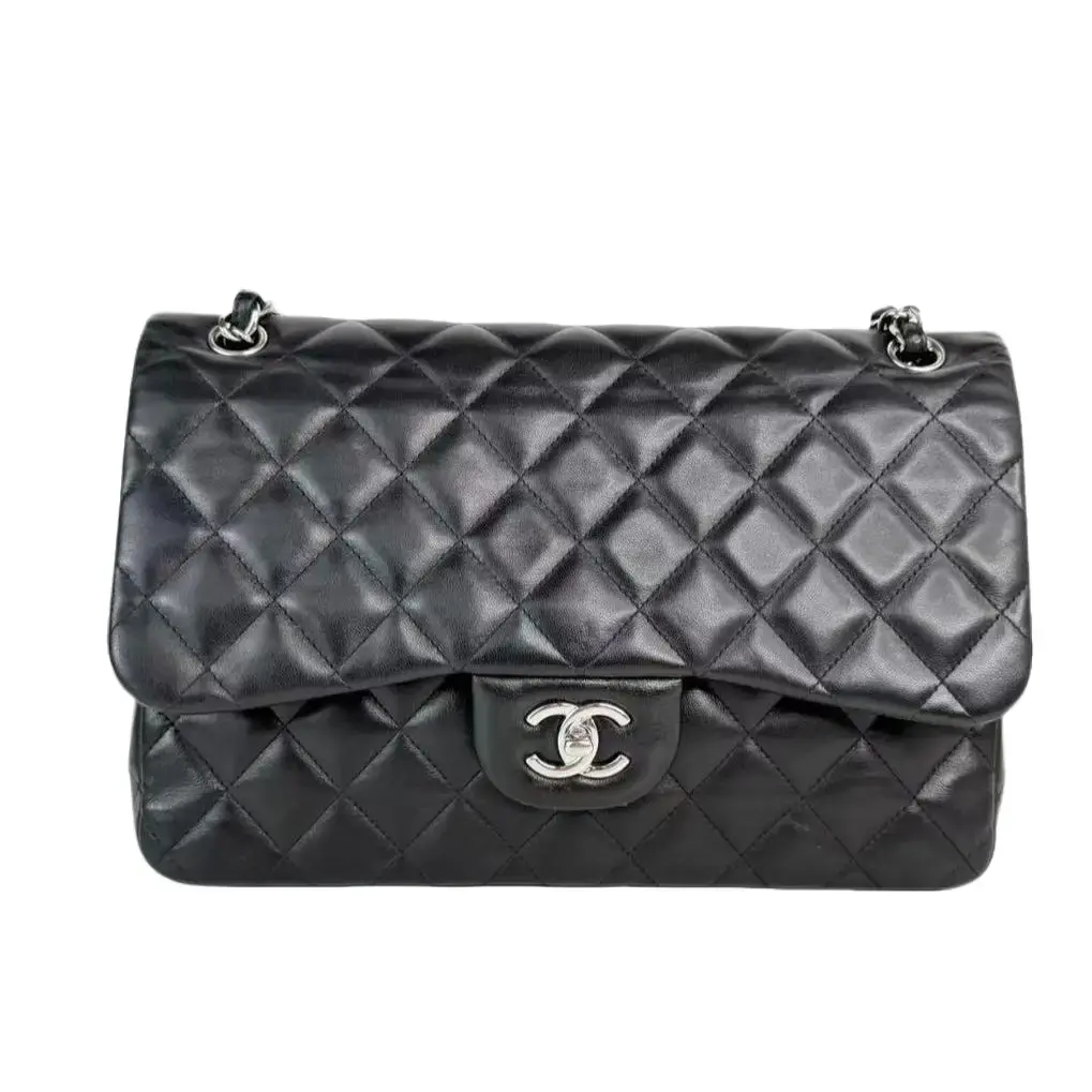 Pre-owned CHANEL Leather Shoulder Bags Jumbo Classic Double Flap Lambskin Black Shoulder Bag