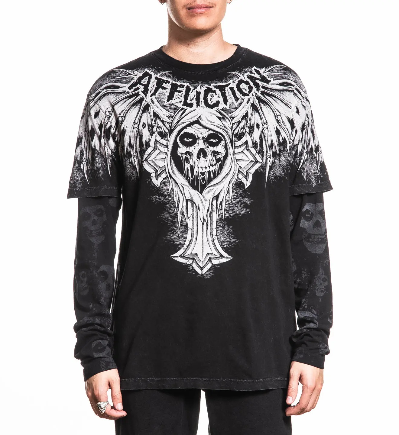 Affliction Men's Long Sleeve Shirt Misfits Bat 2fer