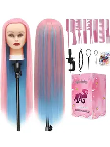 28-Inch Synthetic Fiber Mannequin Head for Hairdressing & Makeup Practice, Unisex Adult Training Tool, Ideal for DIY Braiding, Hairdresser