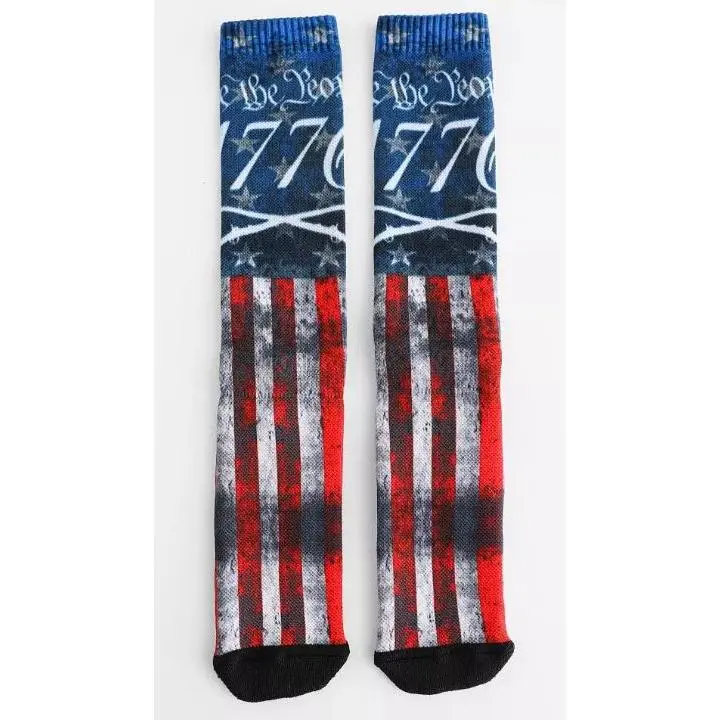 Howitzer Style Socks Liberty Grunt MFG, Original, Printed, Fits, Flag, Clothes, Fabric, Garment, Cotton, Affordable Fashion, Veterans, Polyester Socks, 77% Polyester, American Patriotic Design Mid-Calf Socks