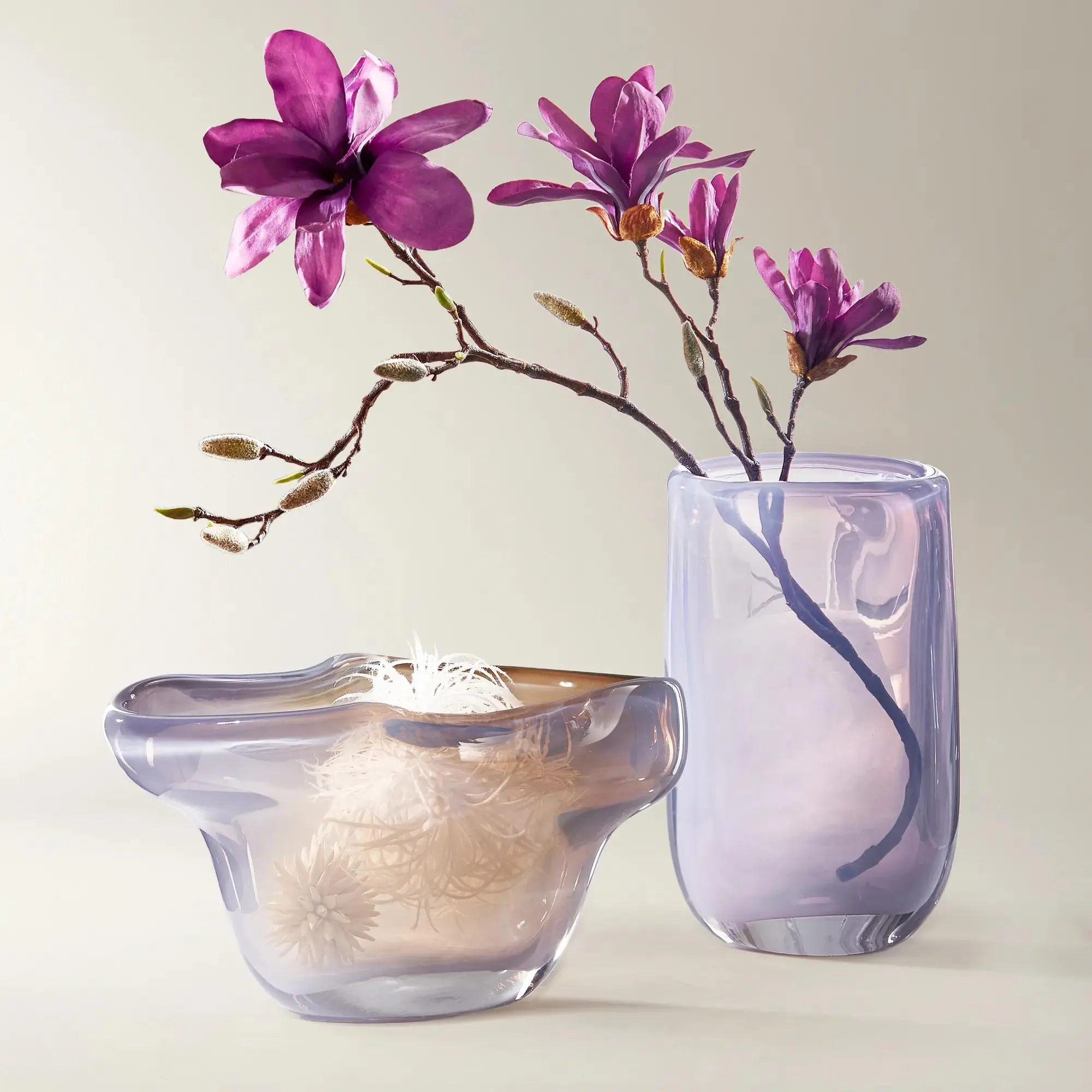Z Gallerie Aura Collection Modern Luminous Lavender Glass Decorative Vase & Bowl - Home Decor Accessory for Table Flower Display