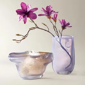Z Gallerie Aura Collection - Vase&Bowl Home Decor Accessory Flowers Luminous Lavender Glass Home Decorative Vase