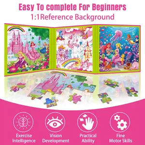 [SummerVibes]LUMIKIDZ 3 Theme Magnetic Puzzle Set - Three fold, 20 puzzle pieces per page, 60 educational learning magnets, children's toys, toddler toys, ideal road travel activity for boys and girls aged 2-7 outdoorfun