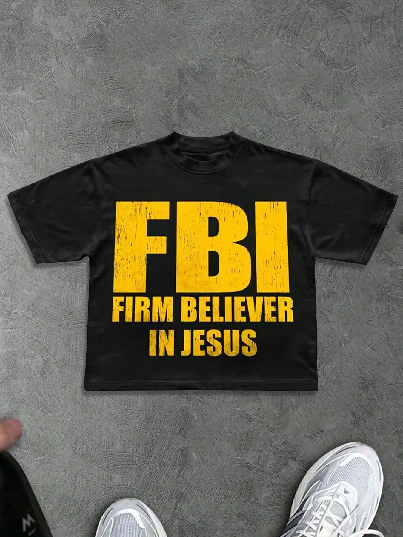 Men's Short Sleeve Letter Print T-Shirt, Fbi Graphic Street Style Streetwear, Casual Fitted Long Tee for Outdoor Sports School Vintage, Menswear