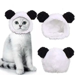 Warm Adjustable Cute Cat Costume Bear Hat, Soft Small Pet Headwear Bear Hat for Cat Puppy Dog (Black-White)