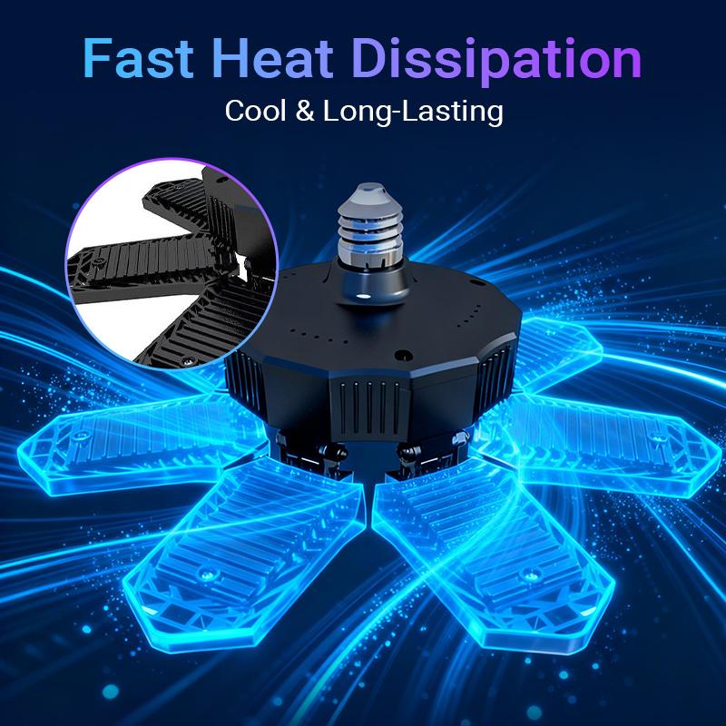 【2-Pack】FOLDABLE GARAGE LIGHT 600W 60000LM Deformable Bright Shop Ceiling Bulb Lamps E26/E27 6500k Barn Warehouse Garage Foldable 7+1 Panel Work Light Super Bright Illumination Easy Installation