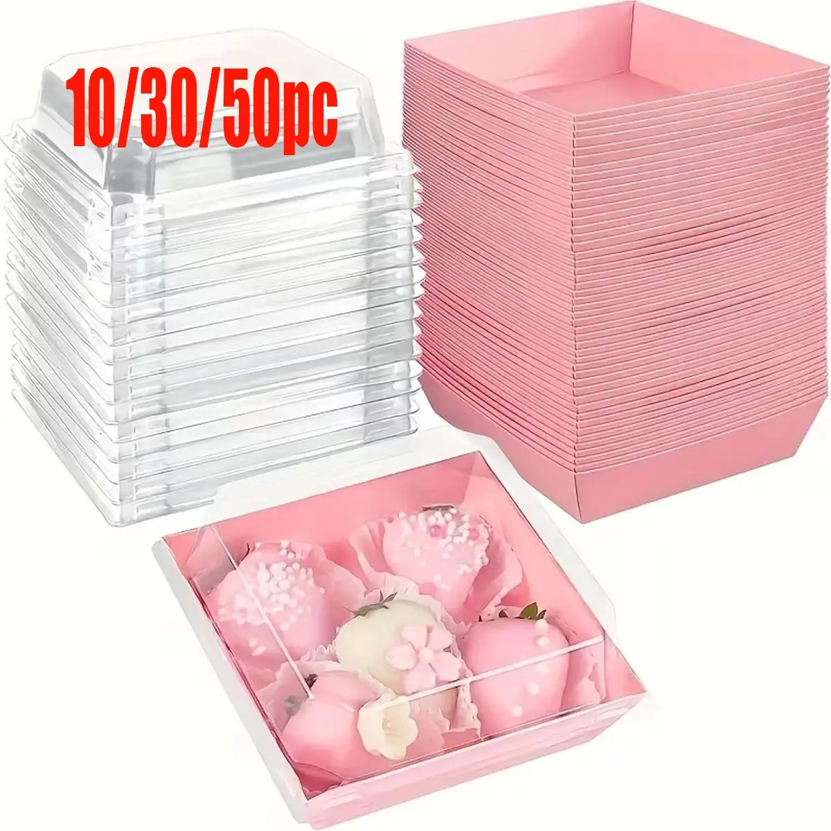 10/30/50pcs Square Food Containers with Transparent Lids, Stackable Kitchen Food Storage Containers, Preserving Containers, Ideal for Snacks Cookies Sandwiches Cake Straws Mini Cakes Party Christmas Halloween Thanksgiving Outdoor Baking Needs