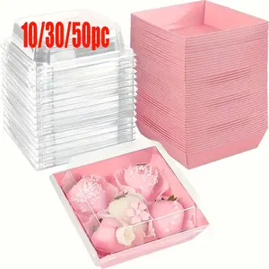 10/30/50pcs Square Food Containers with Transparent Lids, Stackable Containers, Ideal for Snacks Cookies Sandwiches Cake Straws Mini Cakes Party Christmas Halloween Thanksgiving Outdoor Baking Needs