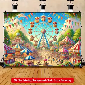 2D Flat Printing Backdrop Banner 1pc, Ferris Wheel At Fun Fair Vibrant Polyester Background Cloth for Family Party, Wedding, Birthday, Christmas, Thanksgiving, Fall, Entryway, Room Decorations, Easy to Set Up, Reusable