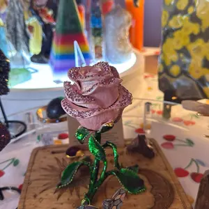 Metal Pink Rose Statue with Hidden Compartment – Symbol of Love, Healing & Sacred Devotion