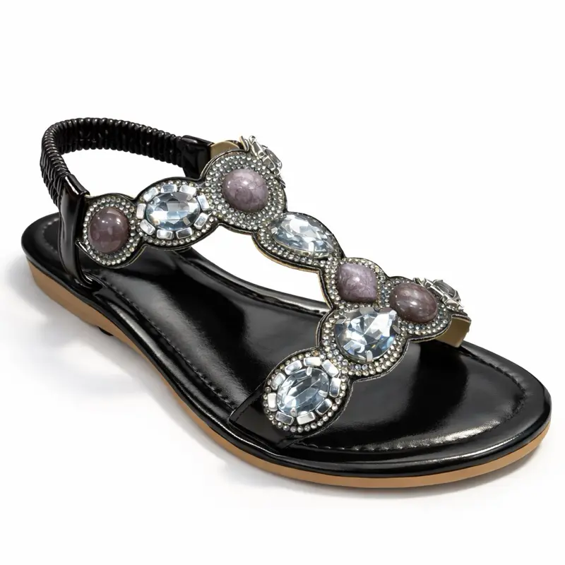 Women's Bohemian Platform Sandals with Elastic Ankle Strap, Plain PU Leather Slip-On Walking Shoes for Summer, Bohemian Sandals