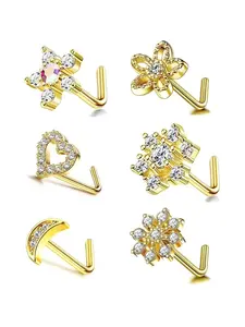 Women's Nose Rings Set, 20g Rhinestone Jewelry, Gold & Silver Color L-Shaped Stainless Steel, Geometric Design, All Seasons, Nose Piercing Jewelry