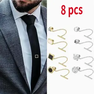 8pcs Durable Tie Tack, tie Clips for Men with Chain for Wedding Birthday Anniversary Party, wedding Anniversary Celebrations, Beautiful and Practical 2 Colors, 8 Styles