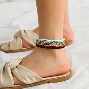10pcs/set Boho Colorful Beaded Decor Anklet, Fashionable Foot Jewelry For Women & Girls, Boho Style Fashion Accessories For Beach Anklet/ Bracelet Beads Combo colorful beaded elastic anklet beads, random color summer jewelry for beach vacation