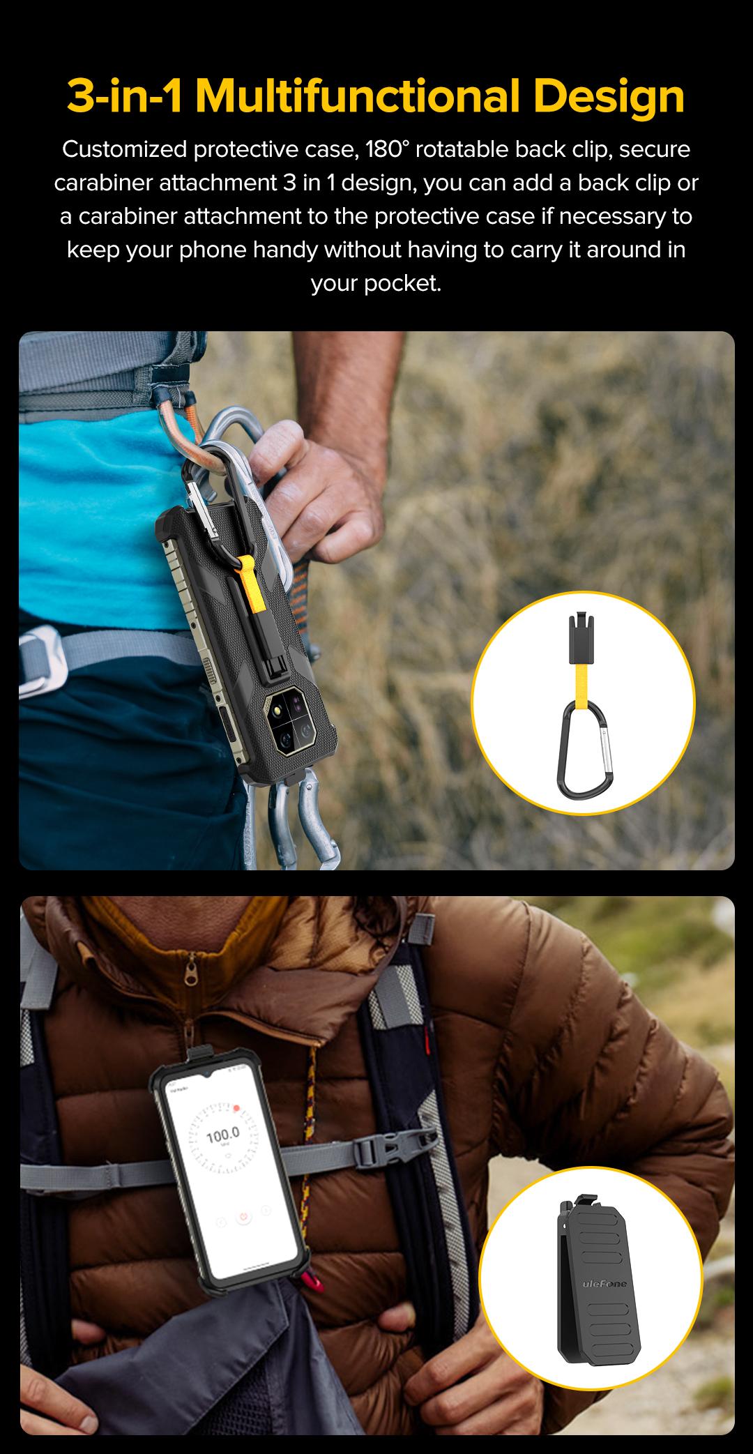 Ulefone Armor 22 Series Multifunctional Protective Case Original Black Case Armor 22 with Back Clip Carabiner