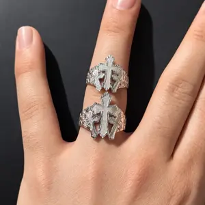925 Silver Triple Cross Ring-Diamond Cut and High Polished