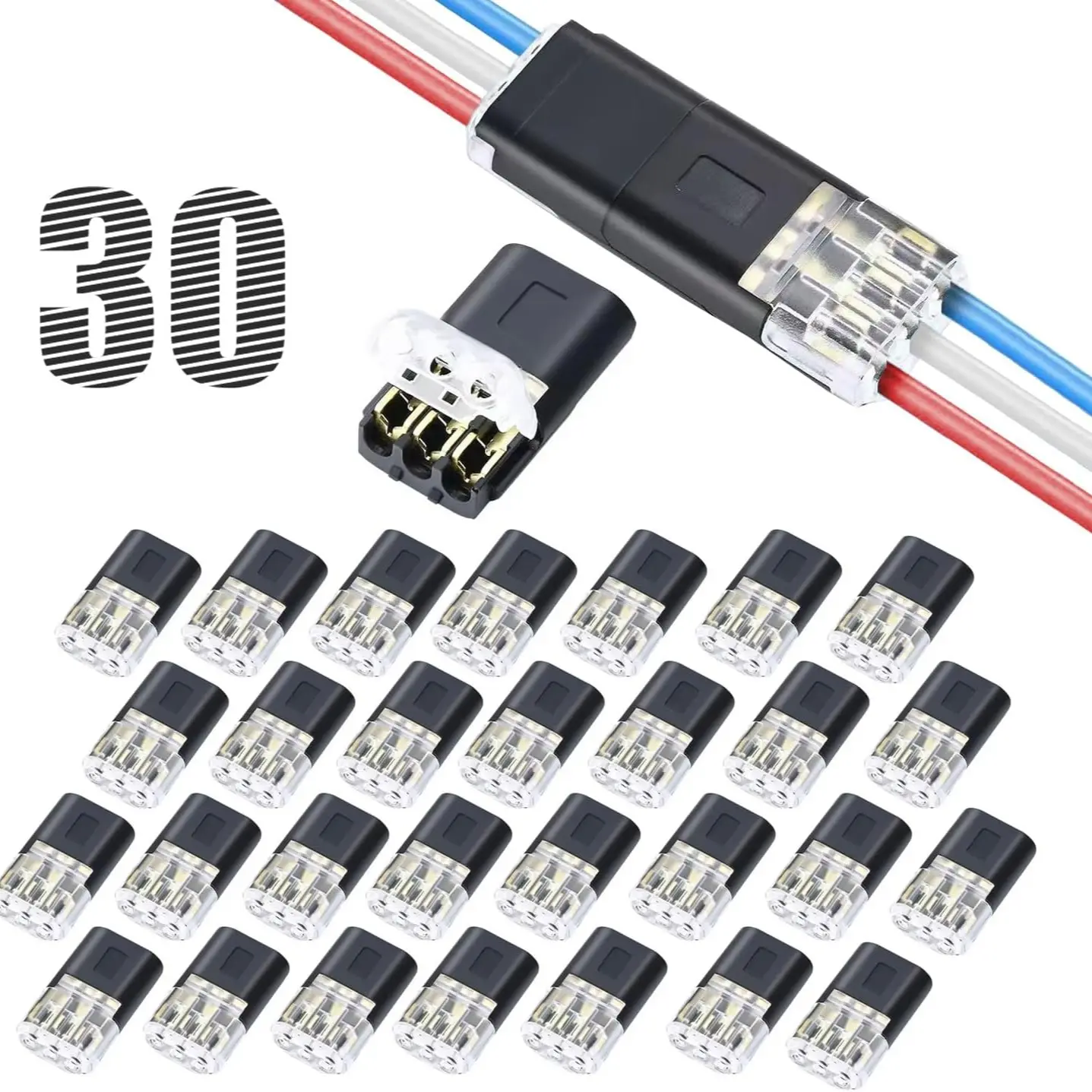30pcs 3-Way Wire Connector, Universal Connector, Reliable Connectors, Compact Fast Connect Terminals, Quick Connections, Durable Electrical Accessories, Ideal for DIY Projects & Home Use, Wiring Connectors Kit